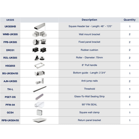 Kit de herrajes para puerta corredera UKS05 de 61" a 65".