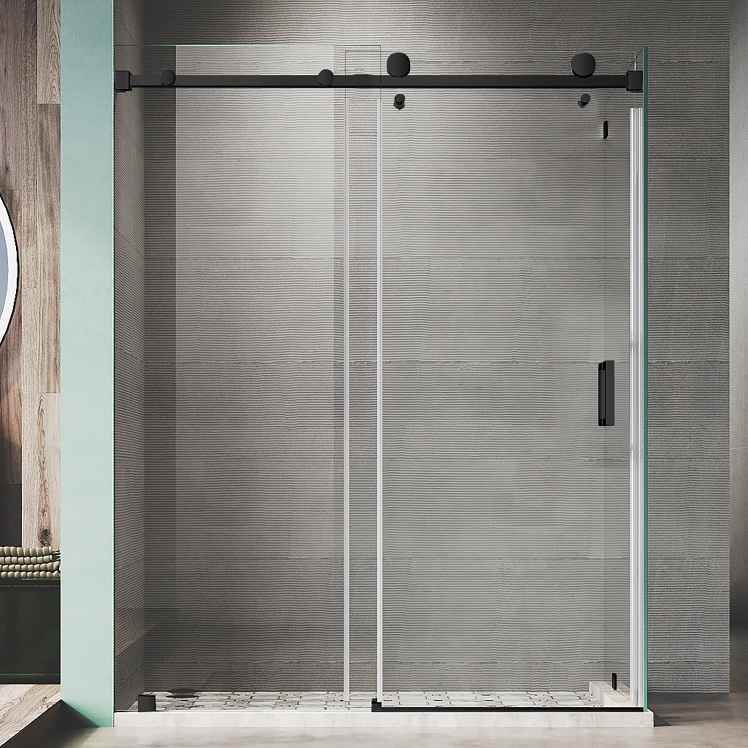 UKS05RP 46 to 49 in. W X 37-1/8 to 38 in. D X 80 in. H U-Channel Frameless Sliding Shower Door with EnduroShield 3/8 in. Clear Glass