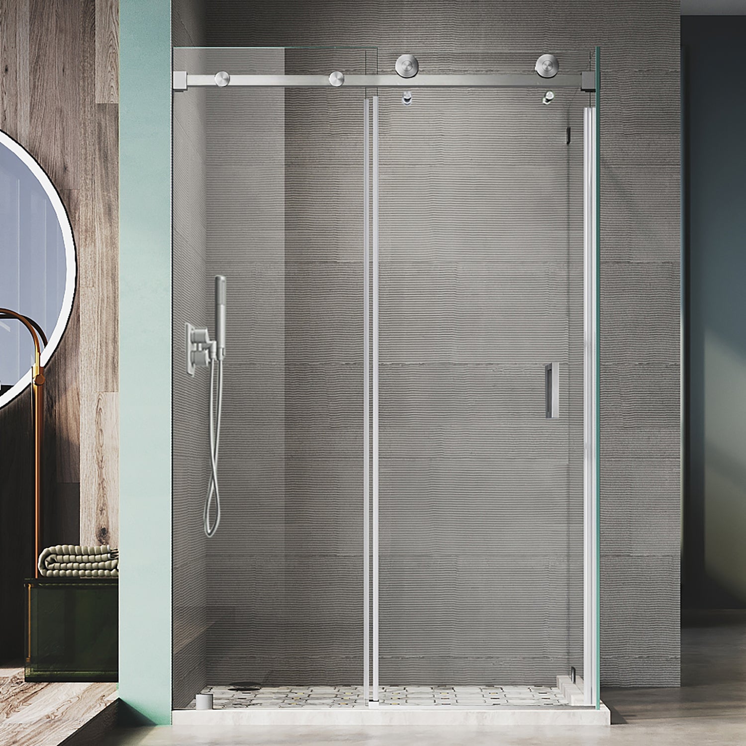UKS05RP 61 to 65 in. W X 33-1/8 to 34 in. D X 76 in. H U-Channel Frameless Sliding Shower Door with EnduroShield 3/8 in. Clear Glass