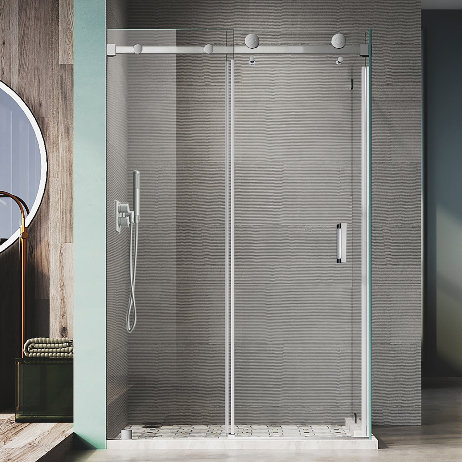 UKS05RP 61 to 65 in. W X 39-1/8 to 40 in. D X 76 in. H U-Channel Frameless Sliding Shower Door with EnduroShield 3/8 in. Clear Glass