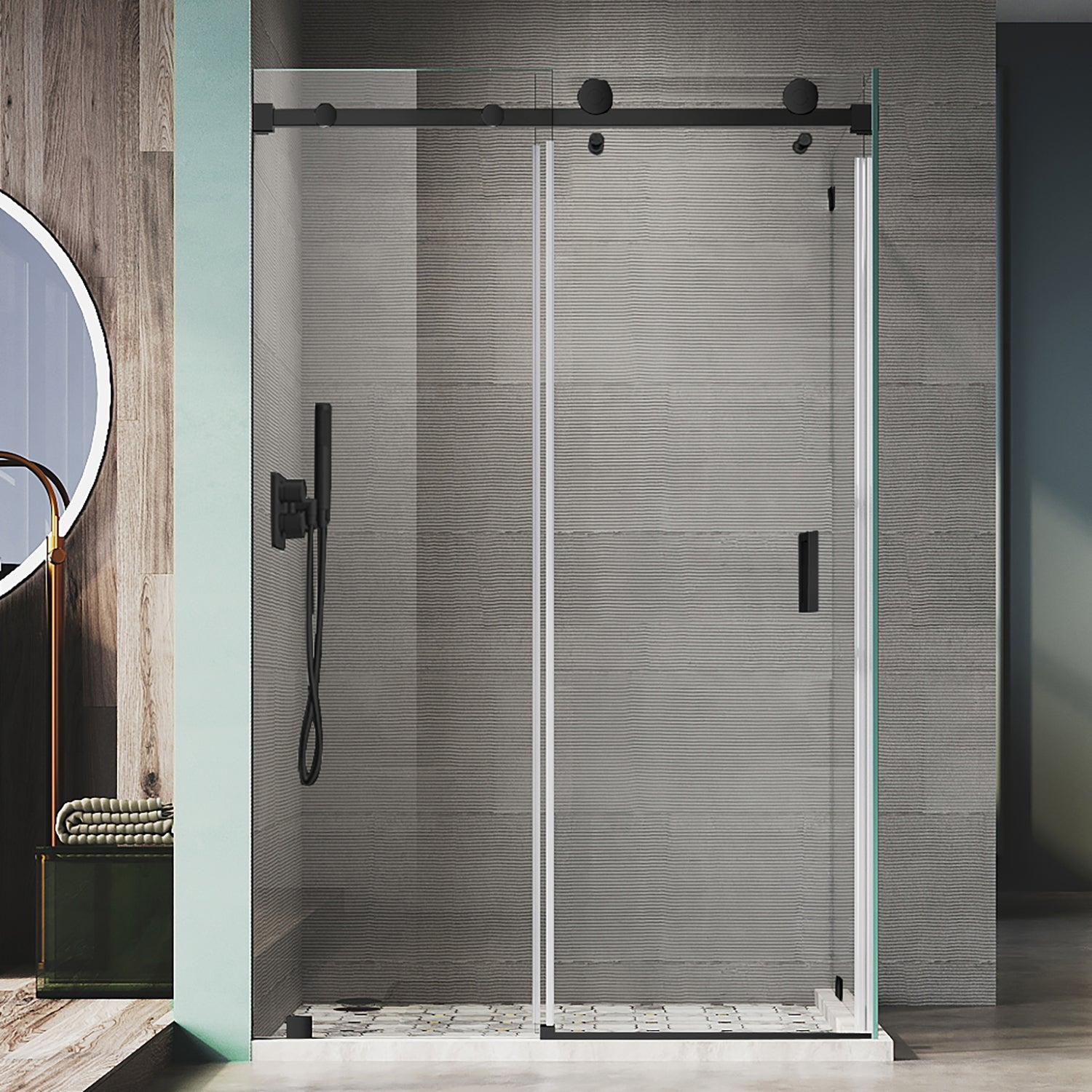 UKS05RP 66 to 72 in. W X 39-1/8 to 40 in. D X 76 in. H U-Channel Frameless Sliding Shower Door with EnduroShield 3/8 in. Clear Glass
