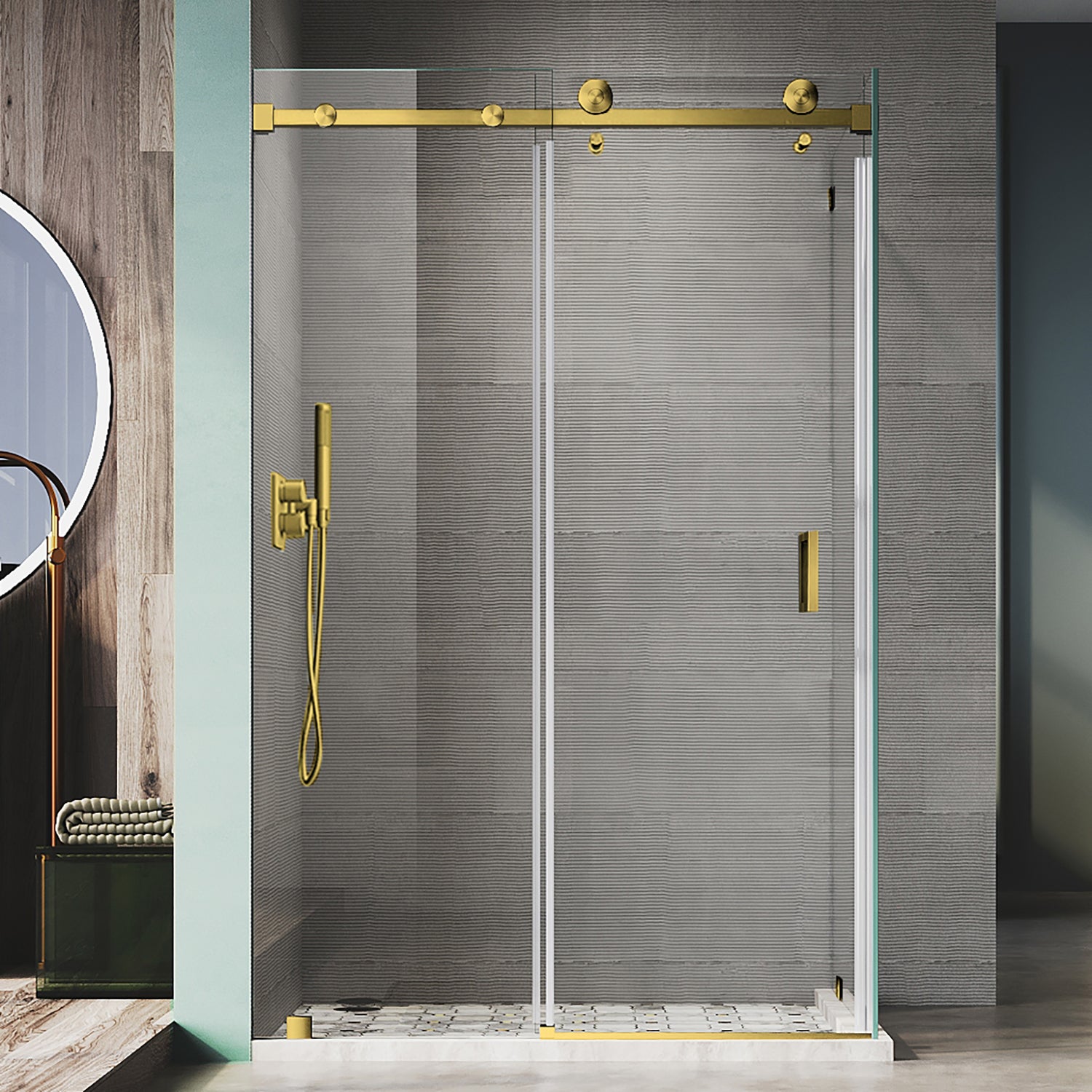 UKS05RP 61 to 65 in. W X 36-1/8 to 37 in. D X 76 in. H U-Channel Frameless Sliding Shower Door with EnduroShield 3/8 in. Clear Glass