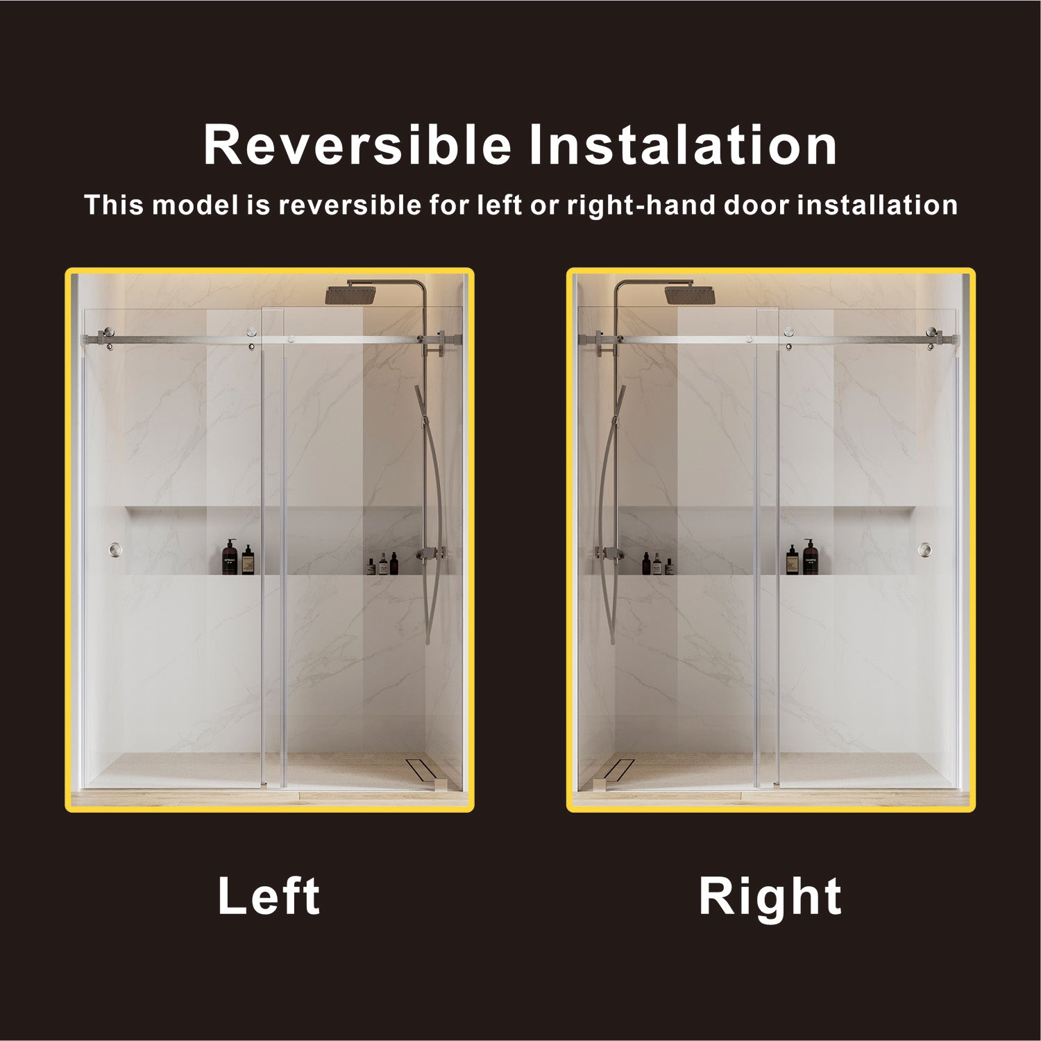 Puerta corredera individual sin marco para bañera UKS09, de 56 a 60 pulgadas de ancho x 66 pulgadas de alto, en negro mate con vidrio transparente EnduroShield de 3/8".