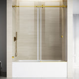 Puerta corredera individual sin marco para bañera UKS09, de 56 a 60 pulgadas de ancho x 66 pulgadas de alto, en negro mate con vidrio transparente EnduroShield de 3/8".