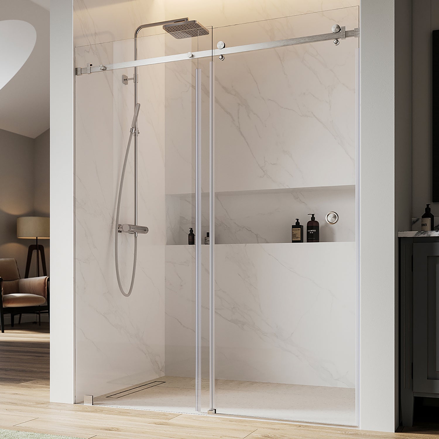 UKS09 56 to 60 in. W x 76 or 80 in. H Single Sliding Frameless Shower Door with EnduroShield 3/8 in. Clear Glass -wholesale