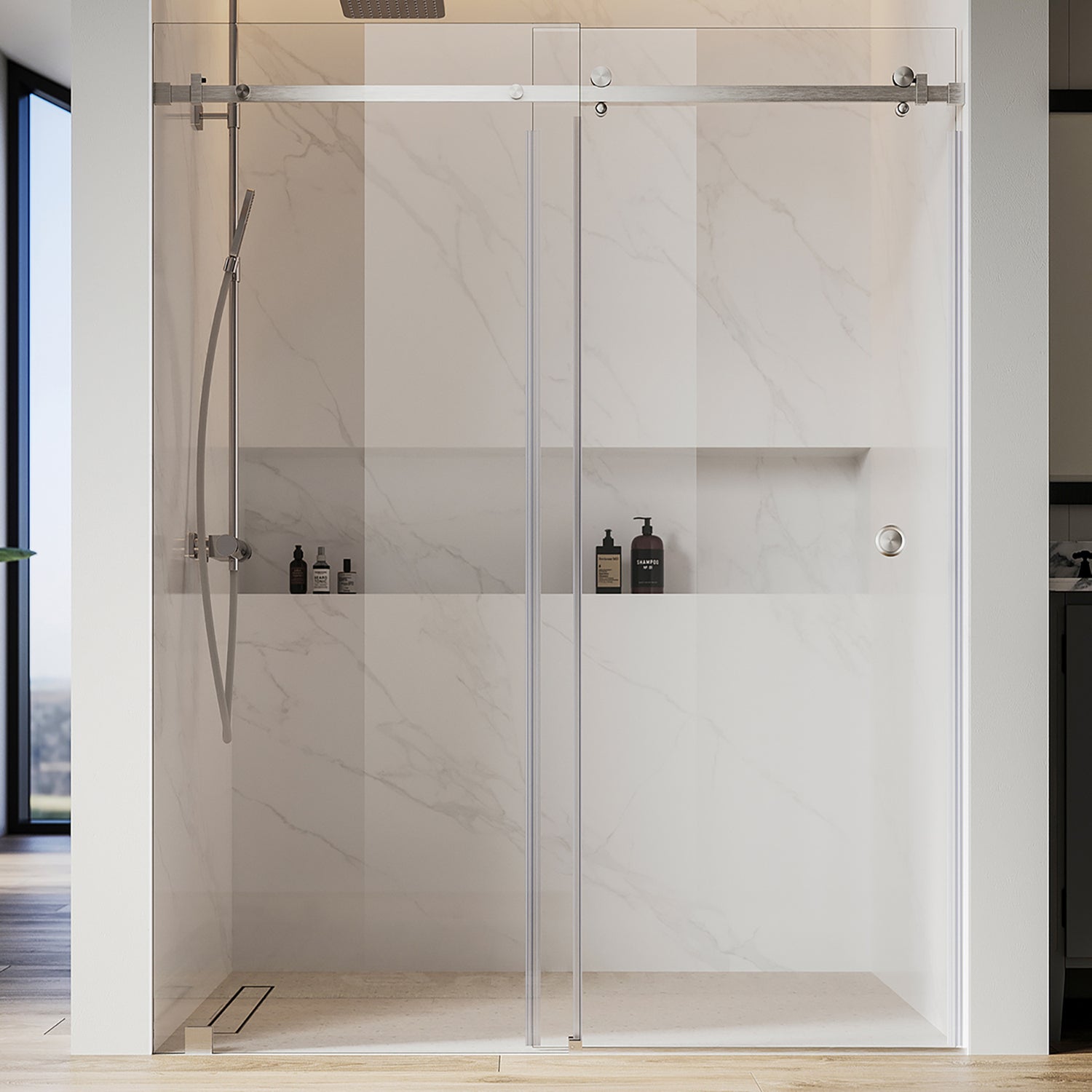 UKS09 56 to 60 in. W x 76 or 80 in. H Single Sliding Frameless Shower Door with EnduroShield 3/8 in. Clear Glass -wholesale