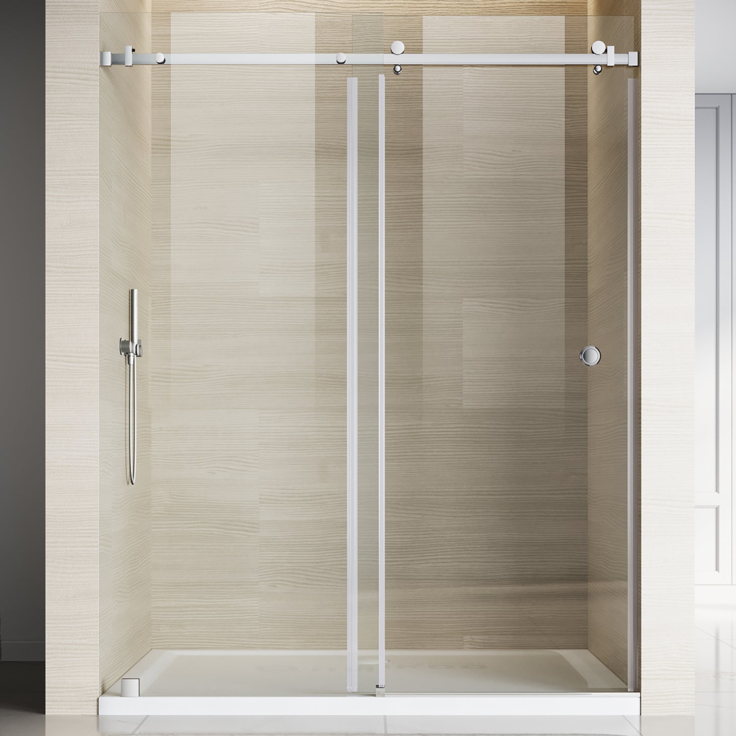 UKS09 56 to 60 in. W x 76 or 80 in. H Single Sliding Frameless Shower Door with EnduroShield 3/8 in. Clear Glass -wholesale