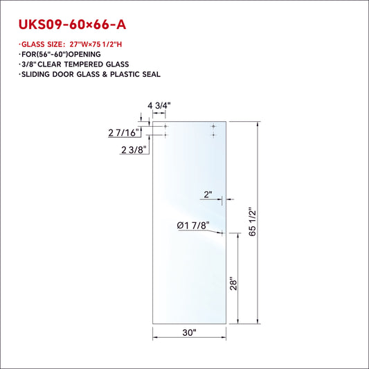 UKS09 SLIDING DOOR GLASS WITH 1 7/8' FINGER PULL OPENING WITH ENDURO SHIELD COATING ON