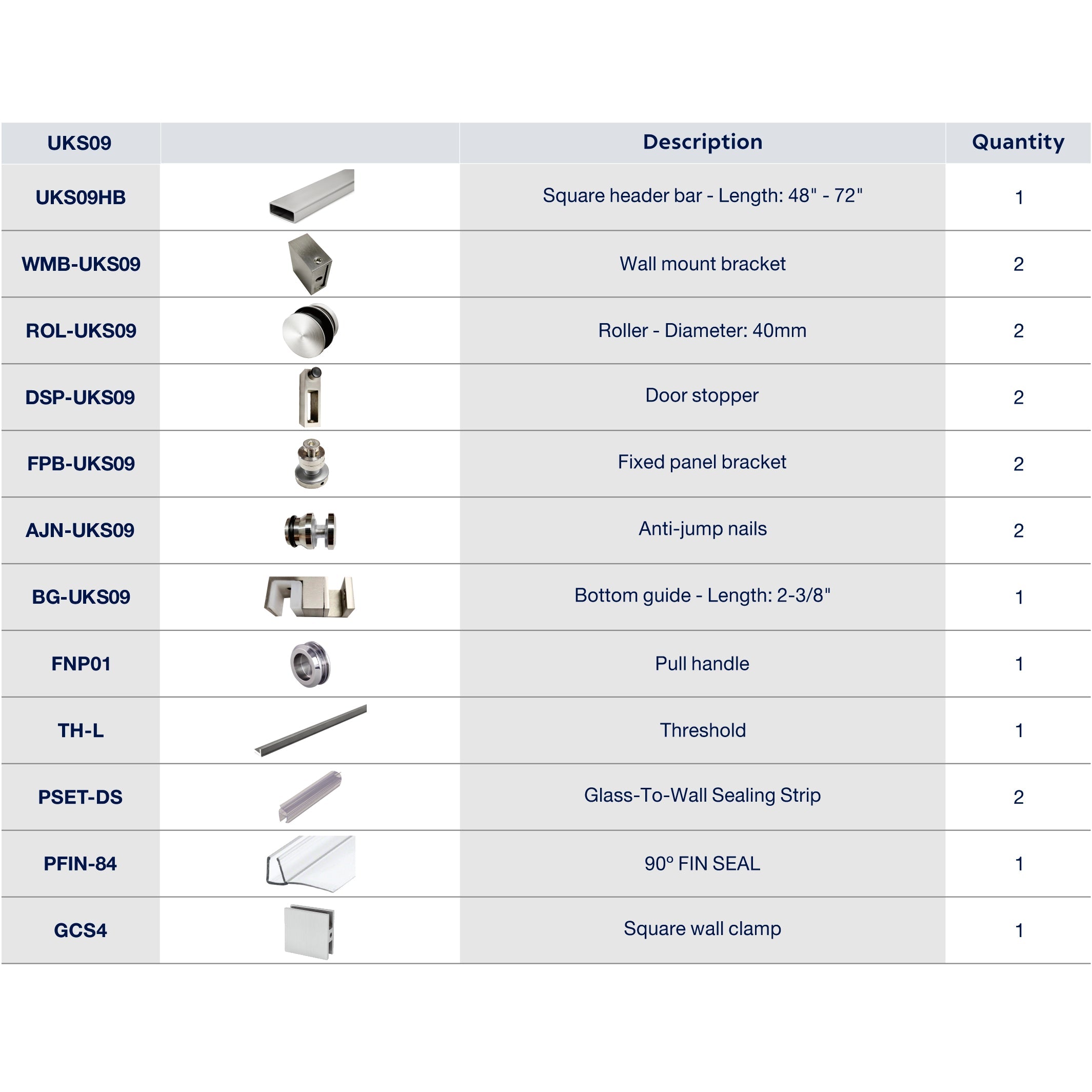 UKS09 56' - 60' SLIDING DOOR HARDWARE KIT
