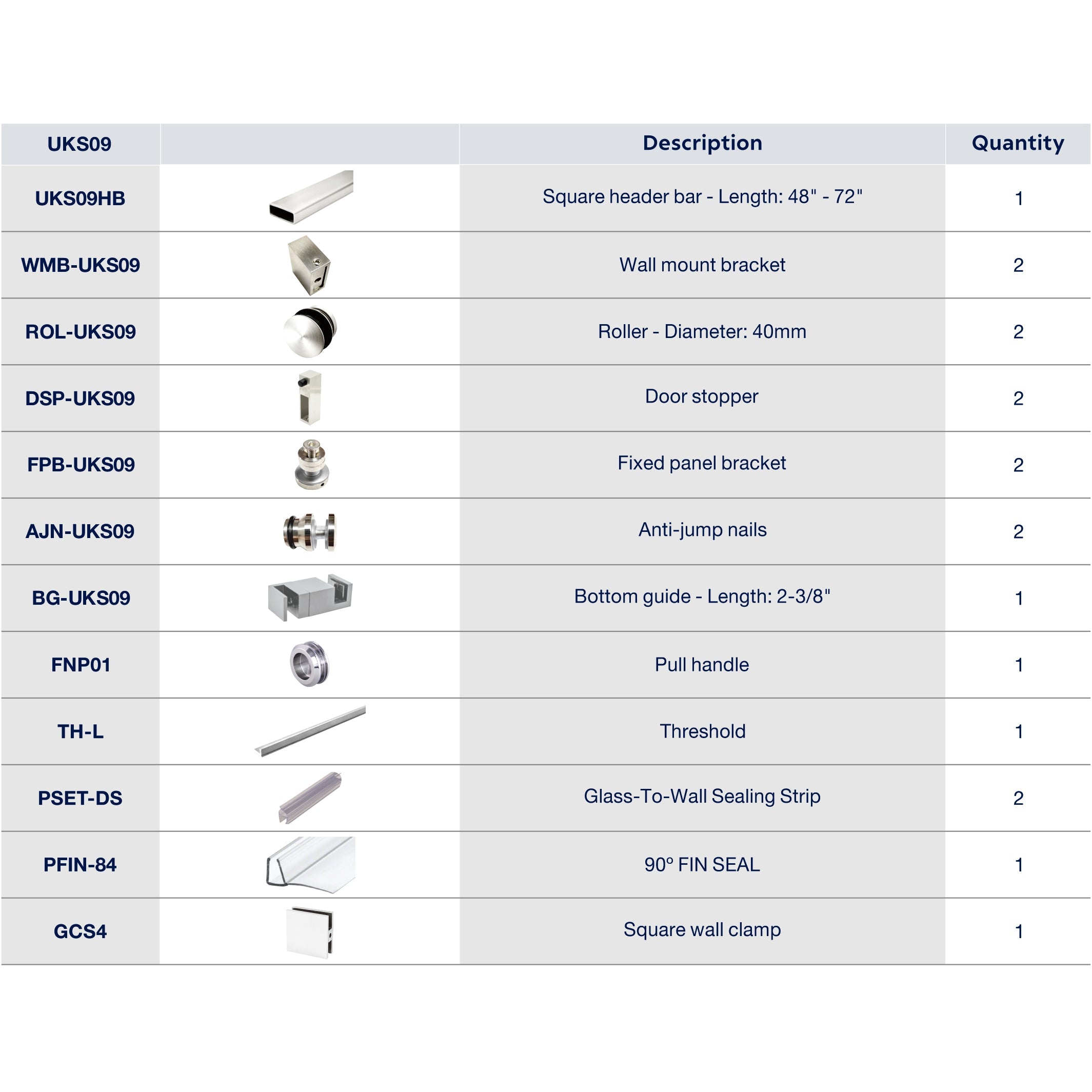 UKS09 56' - 60' SLIDING DOOR HARDWARE KIT