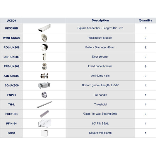 UKS09 56' - 60' SLIDING DOOR HARDWARE KIT