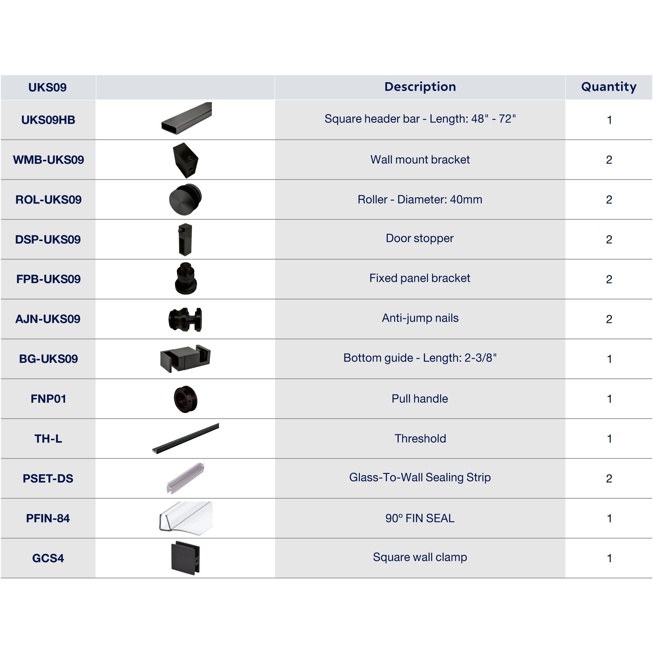 UKS09 56' - 60' SLIDING DOOR HARDWARE KIT