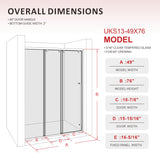 46"- 49" W×76" H Framed Stainless Steel Bypass Sliding Shower Door in Matte Black with Three 5/16" (8mm) Certified Tempered Clear Glass UKS13-49x76