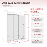 56"- 60" W×76" H Framed Stainless Steel Bypass Sliding Shower Door in Matte Black with Three 5/16" (8mm) Certified Tempered Clear Glass UKS13-60x76