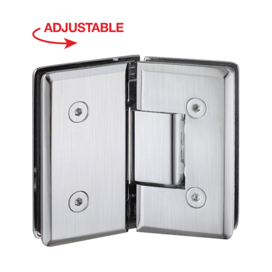 HINGE VAN SERIES - HEAVY DUTY SQUARE ADJUSTABLE 135 DEGREE GLASS TO GLASS