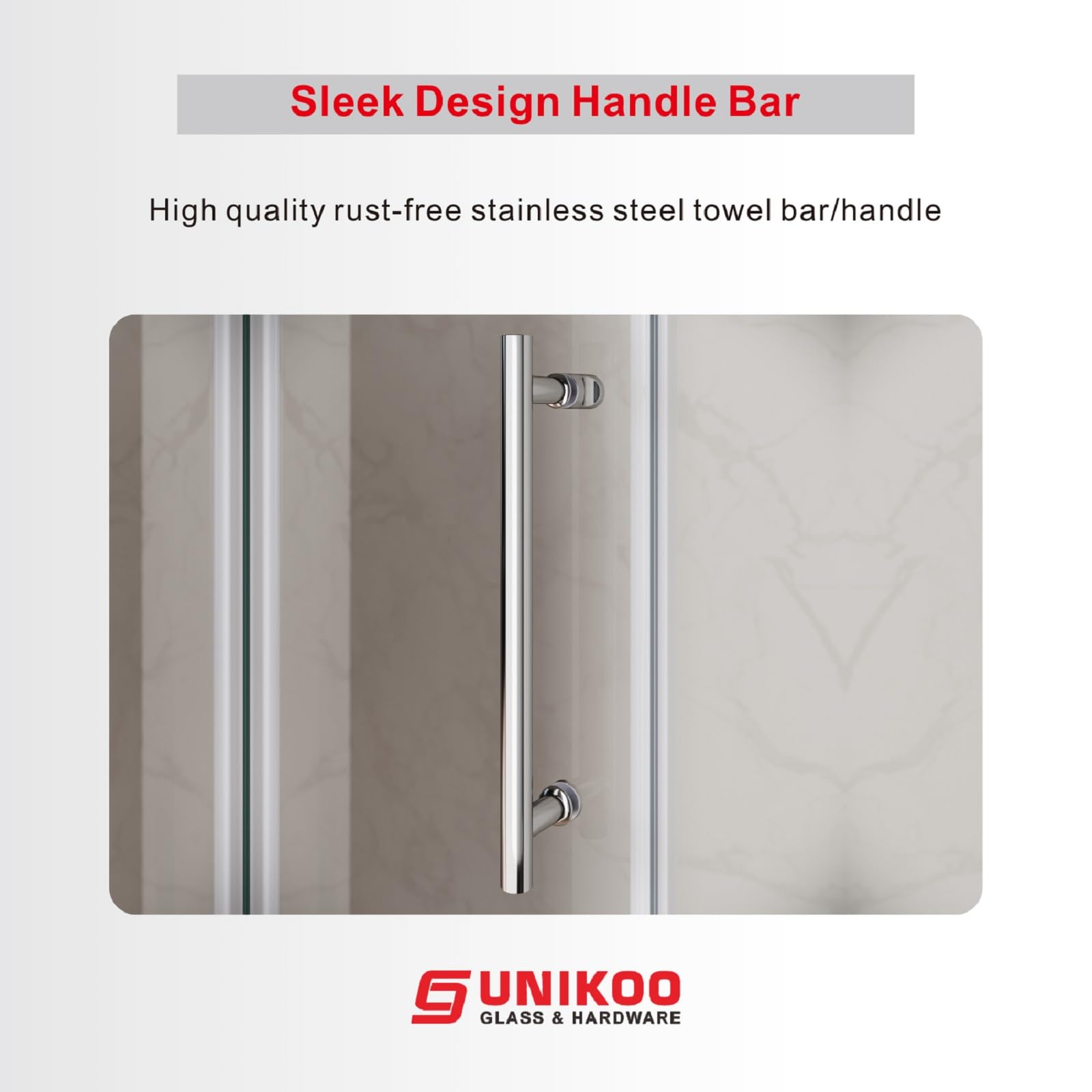 UNIKOO - Cabina de ducha corredera individual ajustable sin marco de acero inoxidable con (1) manija doble de 16”