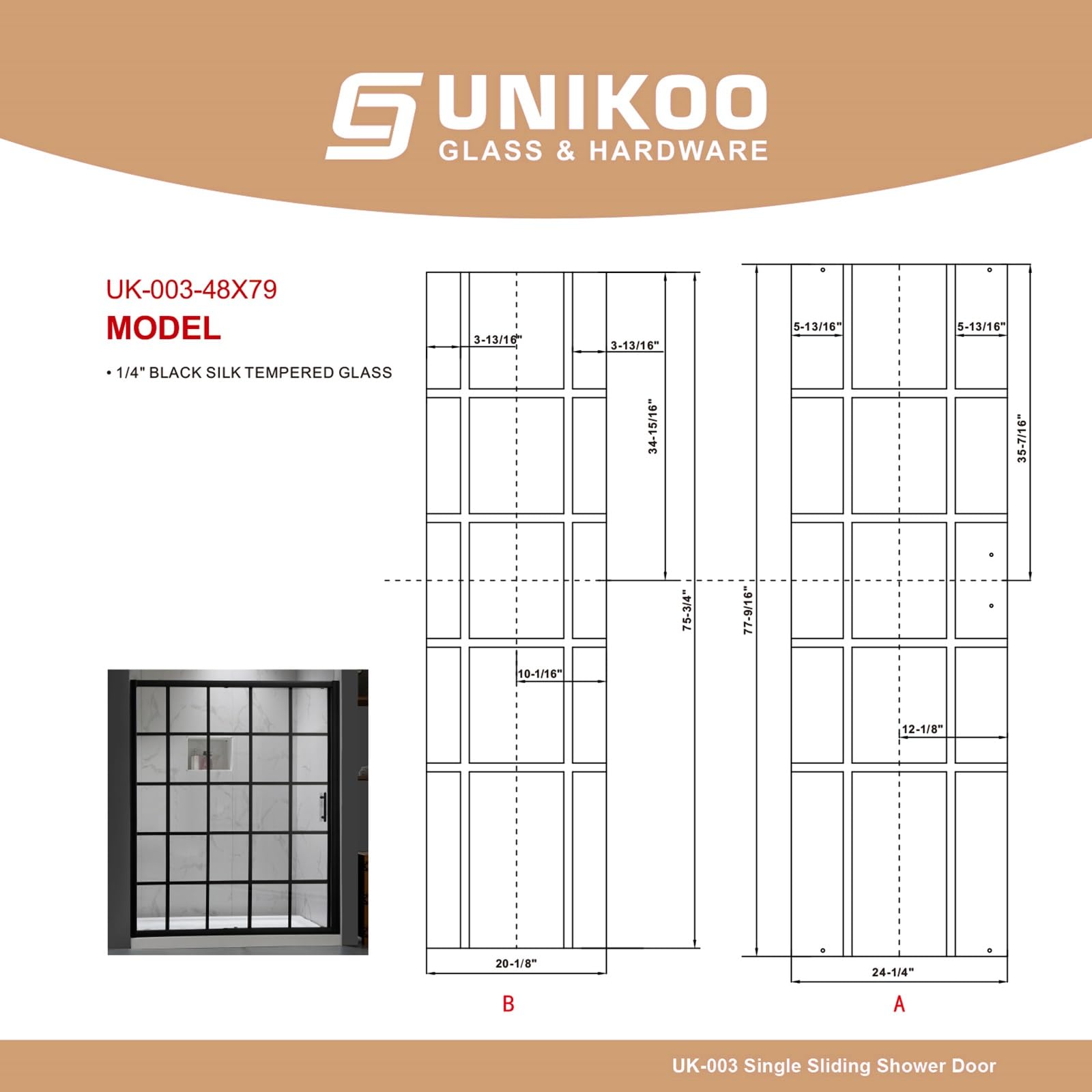 Puerta de ducha corredera simple con marco UK003