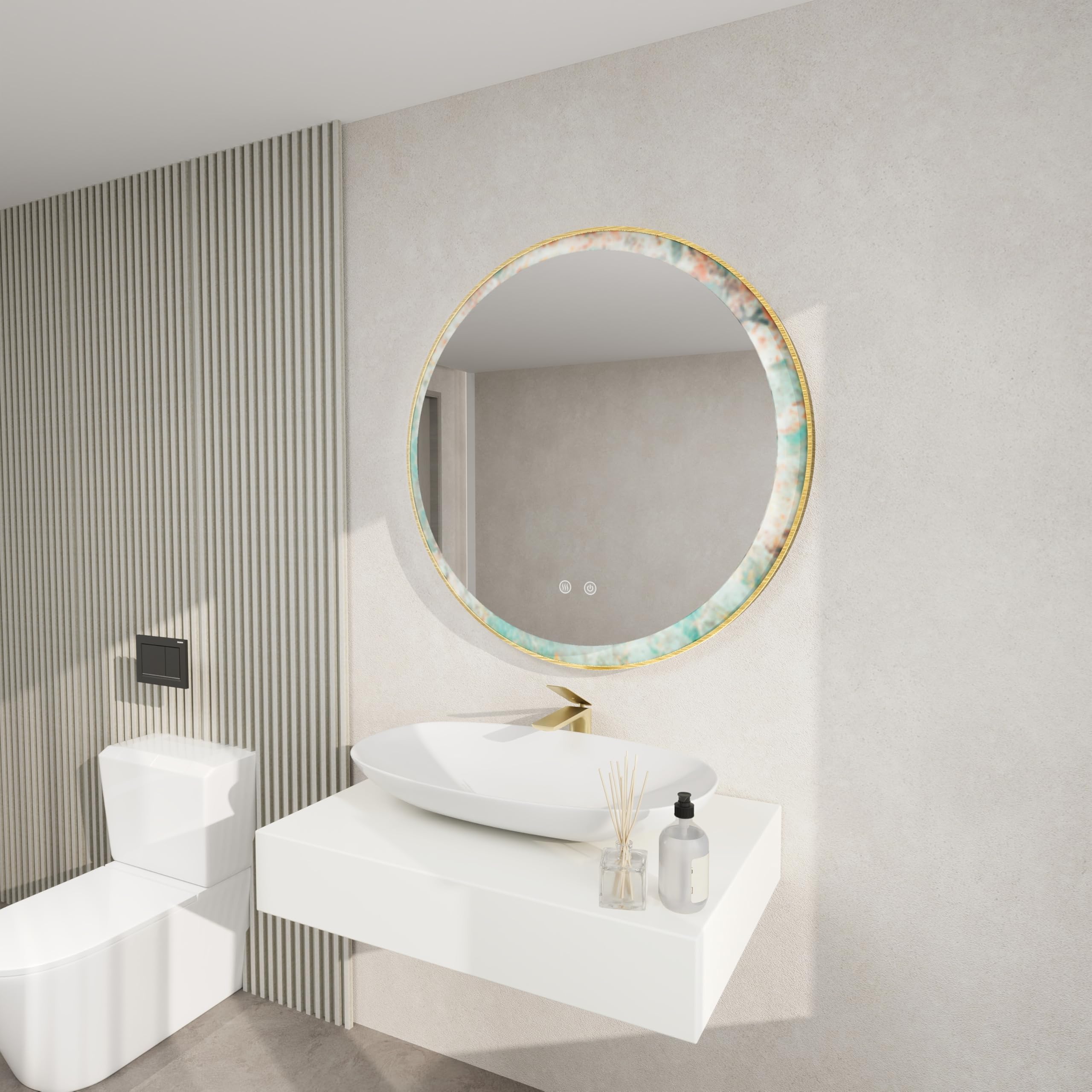 24 in. W x 24 in. H Round Stain Steel Framed LED Light Anti-Fog Bathroom Vanity Mirror