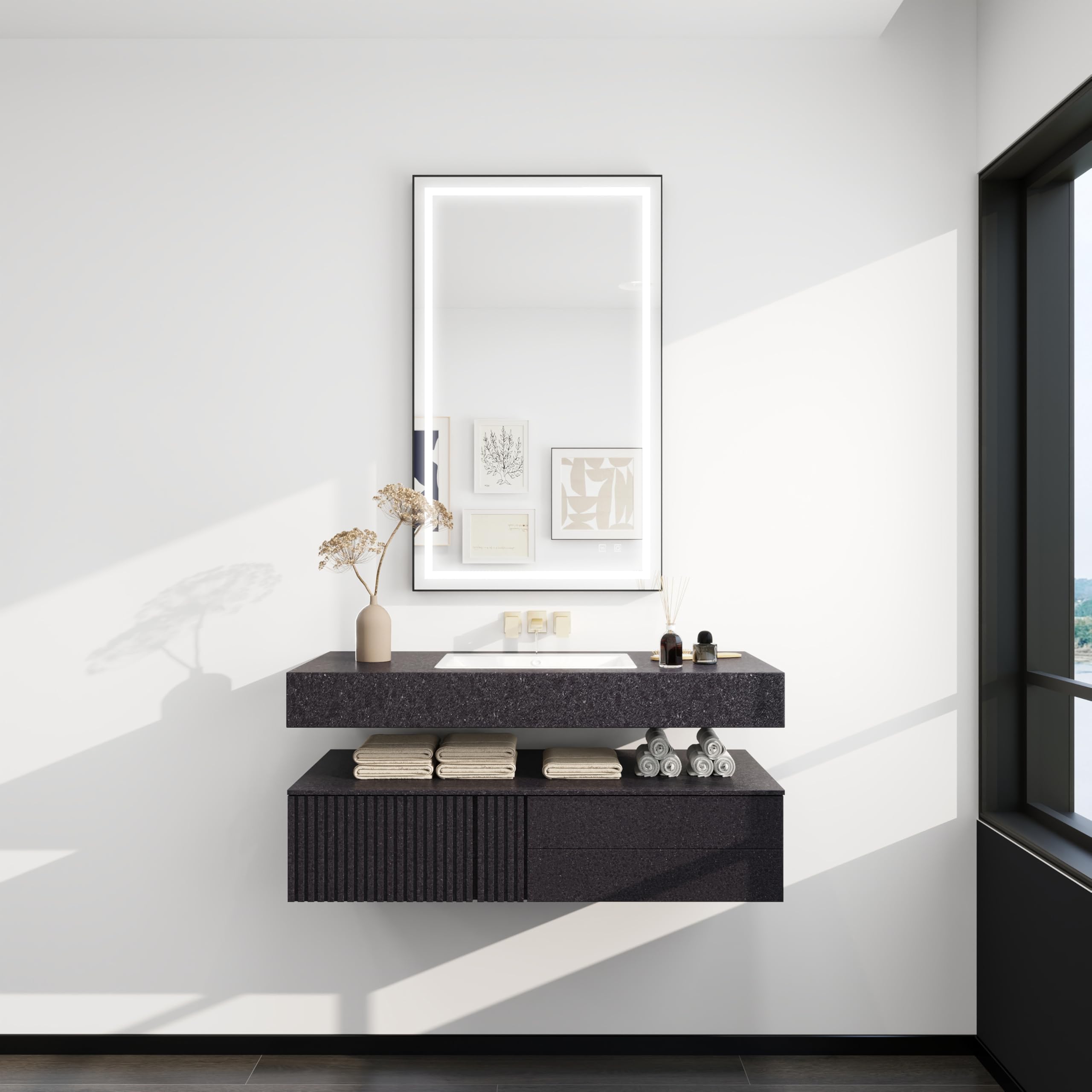 UNIKOO 24 in. W x 32 in. H Rectangular Aluminum Framed LED Light Anti-Fog Bathroom Vanity Mirror