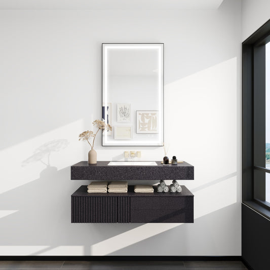 UNIKOO 24 in. W x 32 in. H Rectangular Aluminum Framed LED Light Anti-Fog Bathroom Vanity Mirror