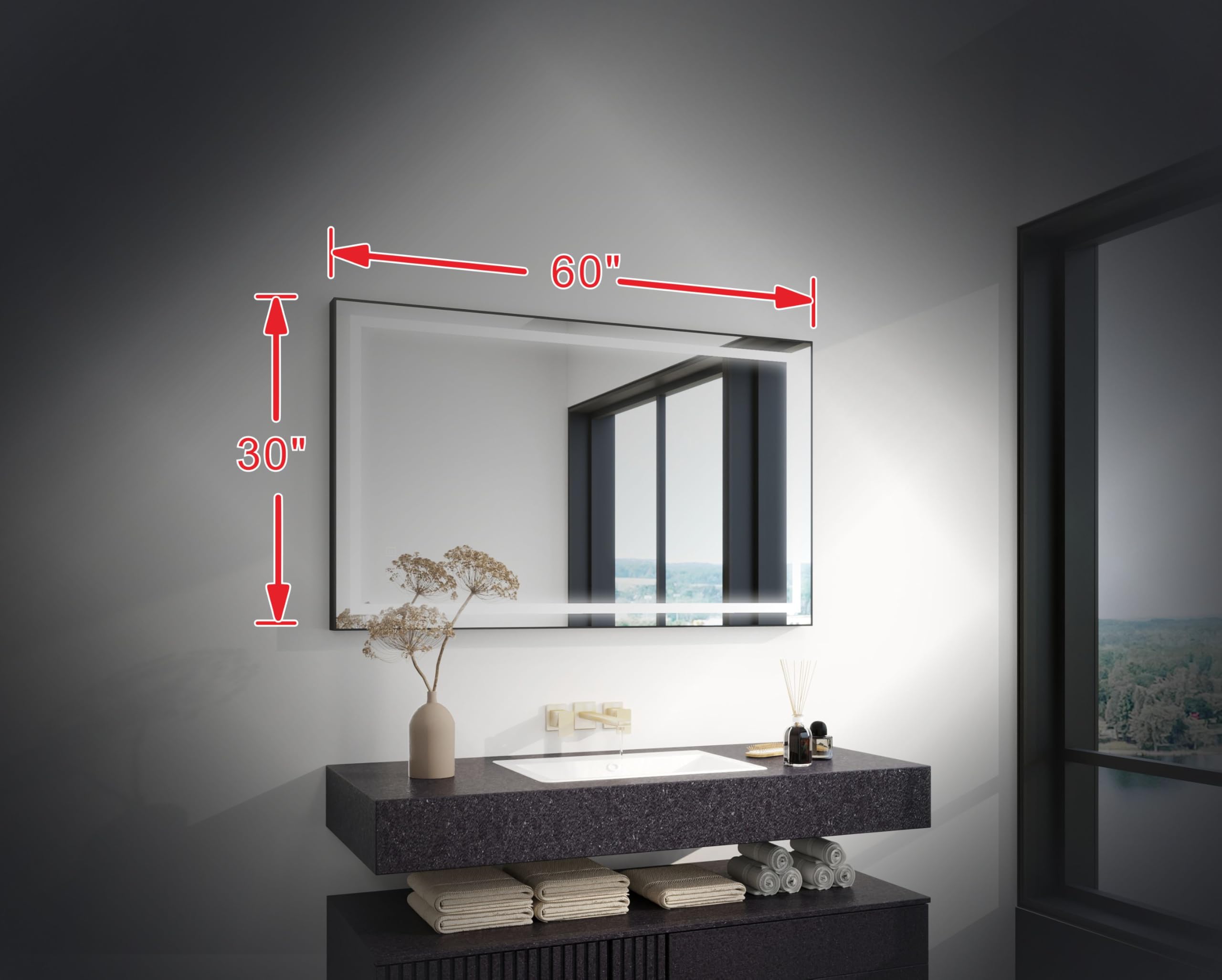 LED Backlit Bathroom Vanity Mirror with Dual Lighting, Anti-Fog, 3-Color Dimmable CRI90+, Memory Function, and Shatter-Proof Glass