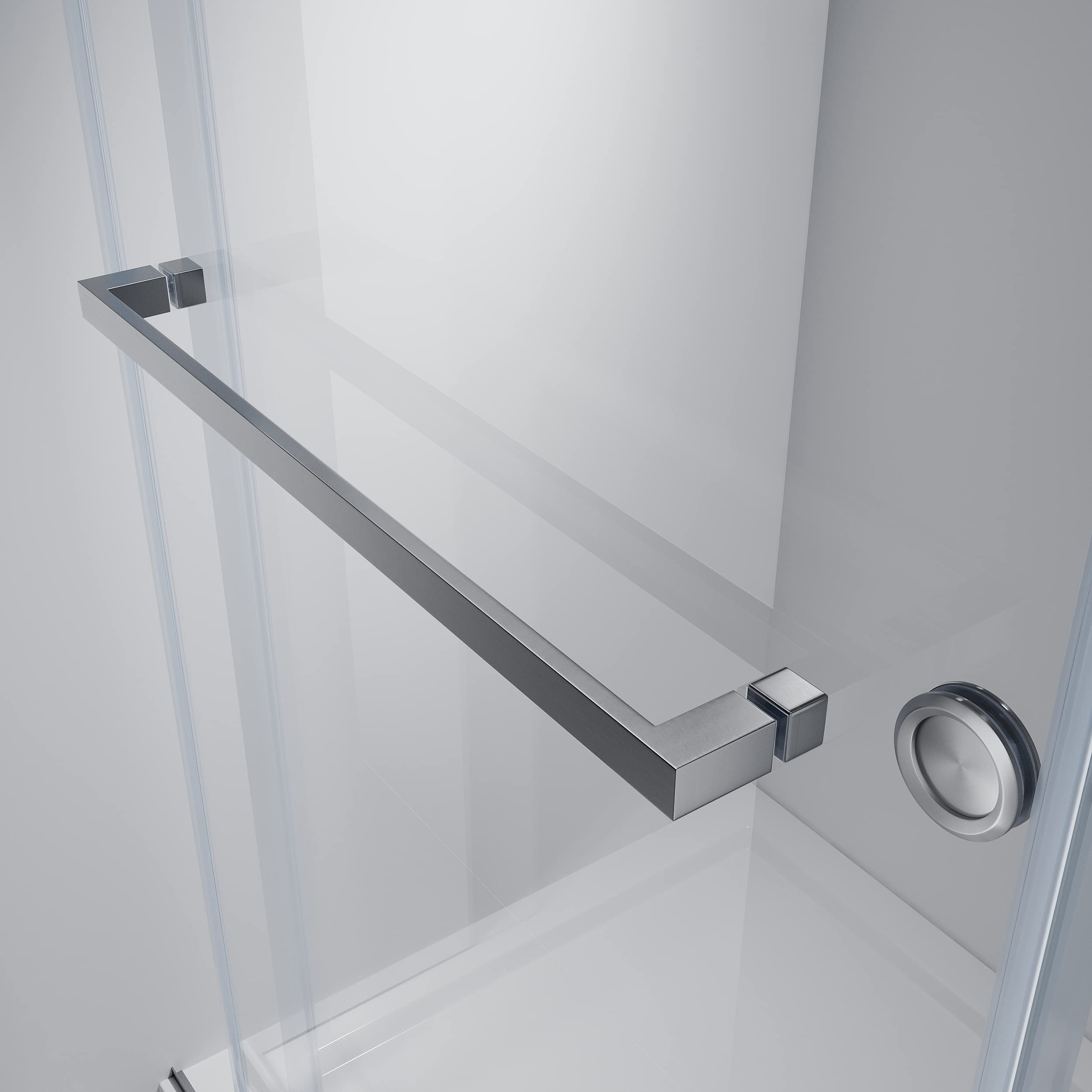 UNIKOO ADJ. 56"-60" x 76" Frameless Double Sliding Shower Unit with 3/8 "(10mm) Clear Tempered Safety Glass, Silent Top Rollers and A Square Profile Header in 316 & 304 Stainless Steel