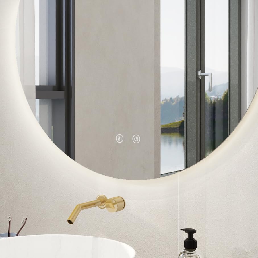 24 in. W x 24 in. H Round Frameless Backlit LED Light Anti-Fog Bathroom Vanity Mirror