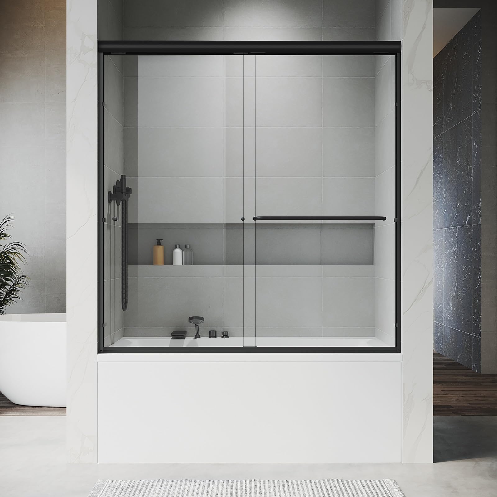 Puerta de ducha corredera doble con marco UKD07 y protección Enduro Shield