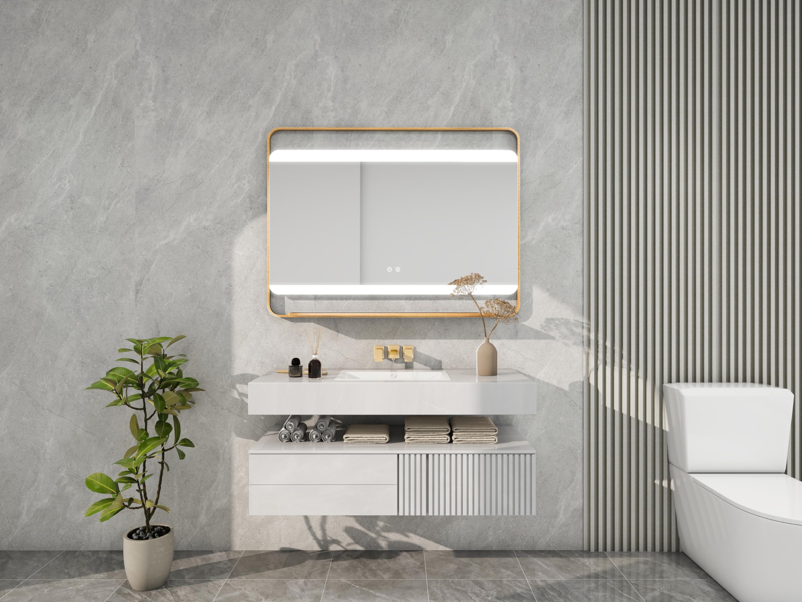 44 in. W x 33 in. H Rectangular Stain Steel Framed LED Light Anti-Fog Bathroom Vanity Mirror