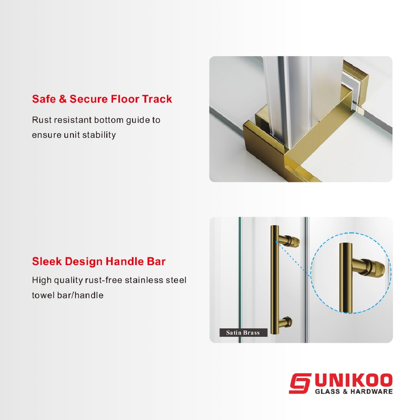 Puerta de ducha corredera sin marco UNIKOO de acero inoxidable con vidrio templado certificado Optiwhite de 3/8" (10 mm).