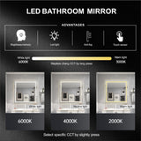 LED Backlit Bathroom Vanity Mirror with Dual Lighting, Anti-Fog, 3-Color Dimmable CRI90+, Memory Function, and Shatter-Proof Glass