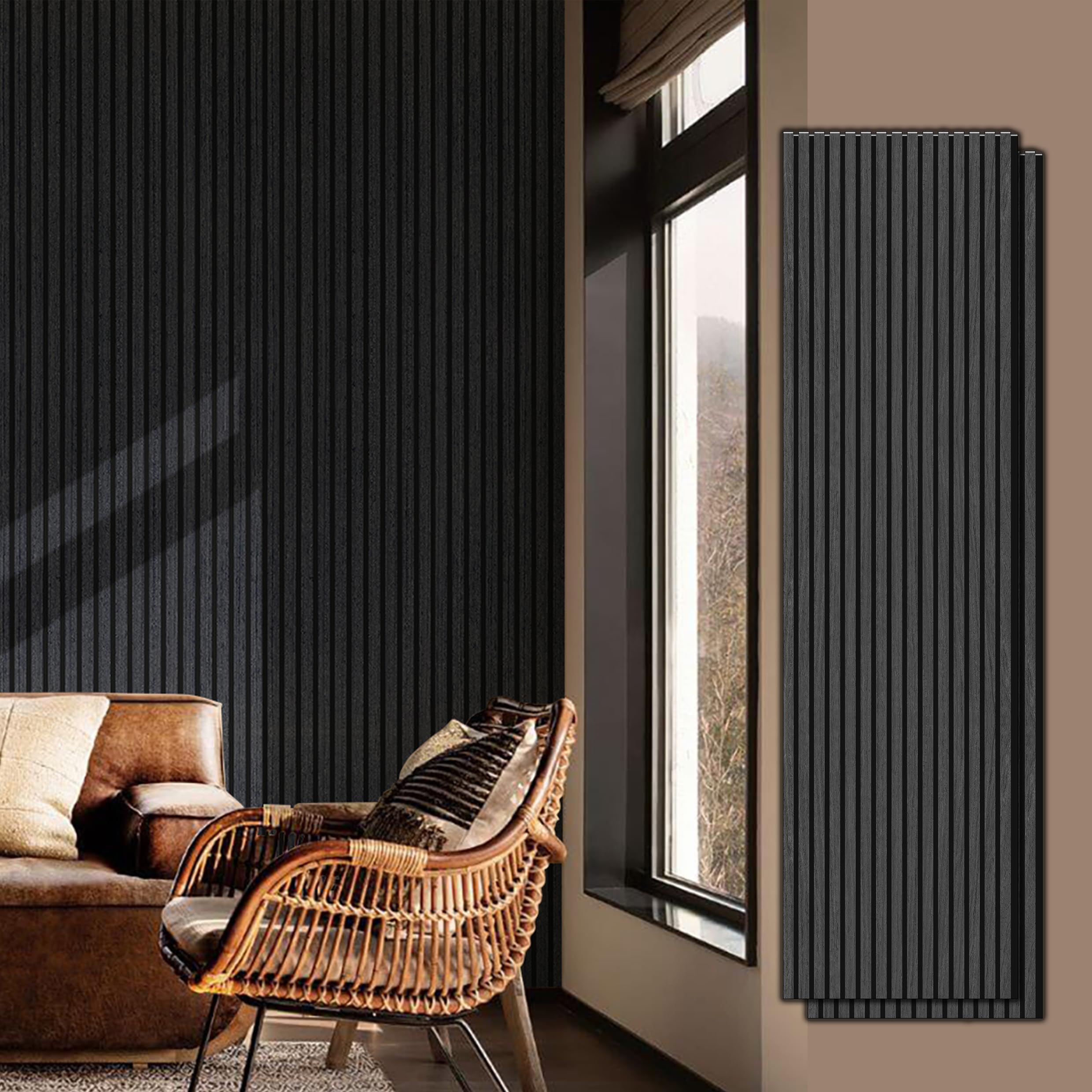 Panel de pared de listones de madera UNIKOO - 60 cm x 240 cm, panel 3D acanalado que absorbe el sonido, ideal para la decoración moderna del hogar.